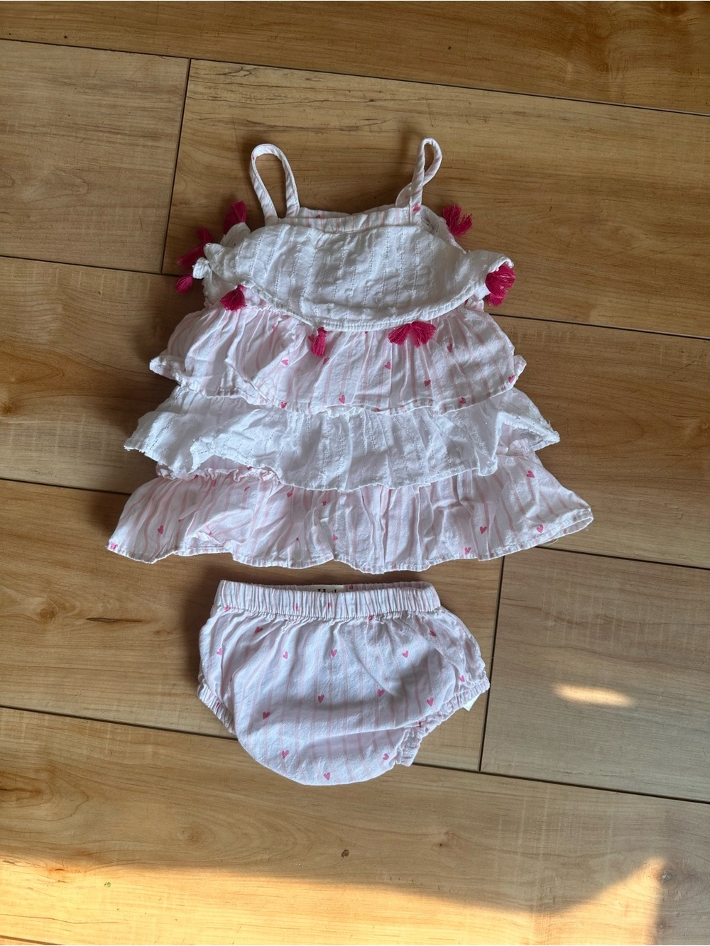Hatley White Ruffle Tank Top & Bloomers Set with Pink Tassels